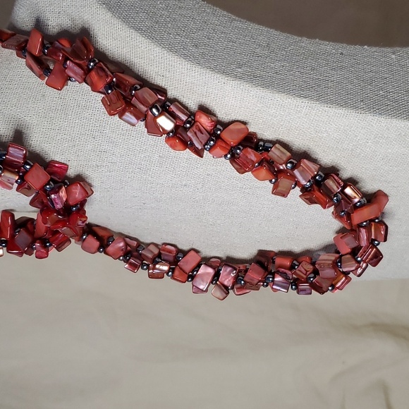 Cranberry Red Shell and Hematite Set - Picture 2 of 6